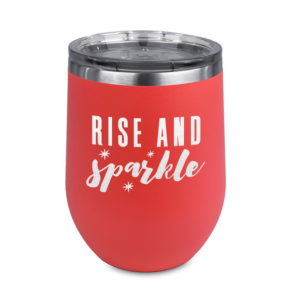 Custom Glitter / Sparkle Quotes and Sayings Stemless Stainless Steel Wine Tumbler - Coral - Single Sided