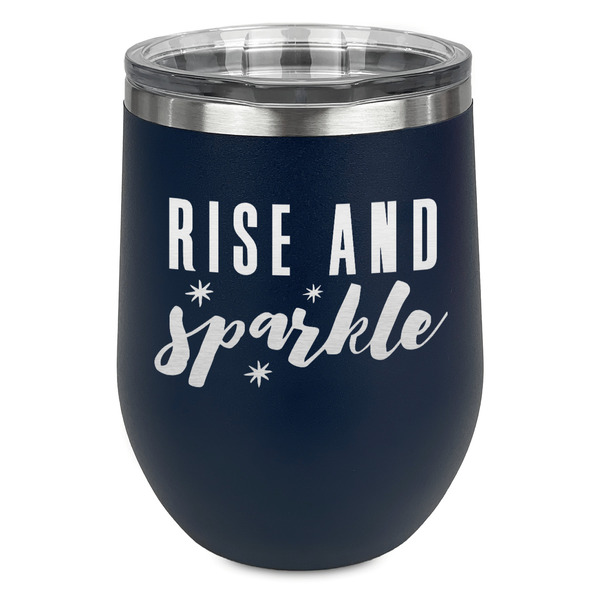 Custom Glitter / Sparkle Quotes and Sayings Stemless Stainless Steel Wine Tumbler - Navy - Double Sided