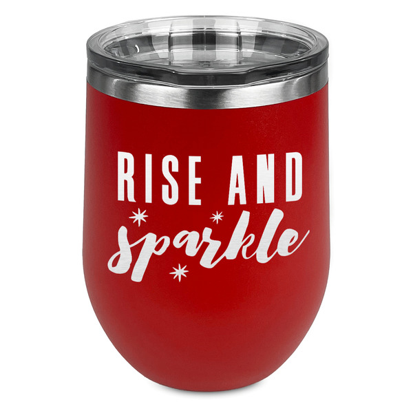 Custom Glitter / Sparkle Quotes and Sayings Stemless Stainless Steel Wine Tumbler - Red - Double Sided