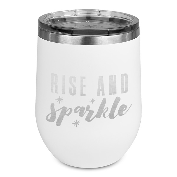 Custom Glitter / Sparkle Quotes and Sayings Stemless Stainless Steel Wine Tumbler - White - Single Sided