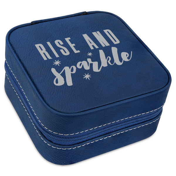Custom Glitter / Sparkle Quotes and Sayings Travel Jewelry Box - Navy Blue Leather
