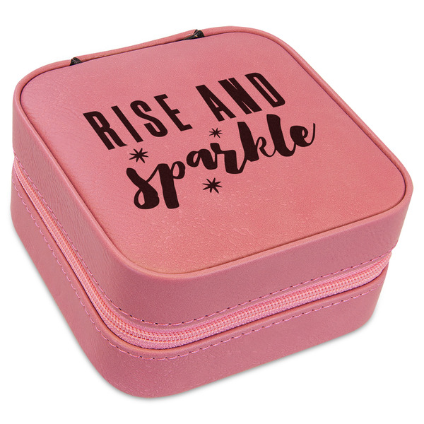 Custom Glitter / Sparkle Quotes and Sayings Travel Jewelry Boxes - Pink Leather