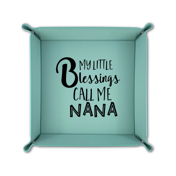 Grandparent Quotes and Sayings 6" x 6" Teal Leatherette Snap Up Tray - FOLDED UP