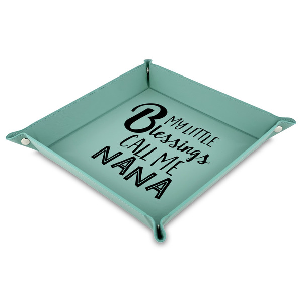 Custom Grandparent Quotes and Sayings Faux Leather Dice Tray - 9" x 9"  - Teal