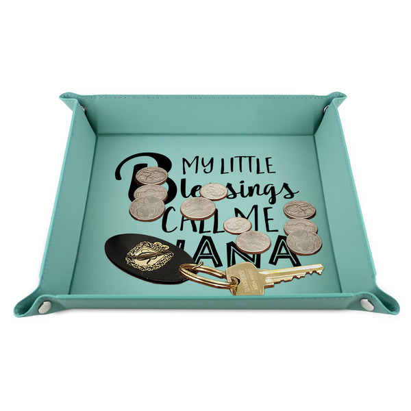 Grandparent Quotes and Sayings 9" x 9" Teal Leatherette Snap Up Tray - STYLED