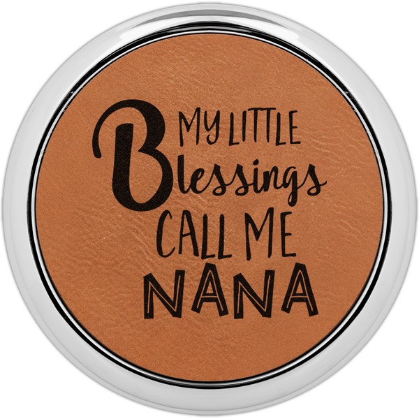 Custom Grandparent Quotes and Sayings Leatherette Round Coaster w/ Silver Edge