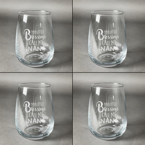 Grandparent Quotes and Sayings Set of Four Personalized Stemless Wineglasses (Approval)