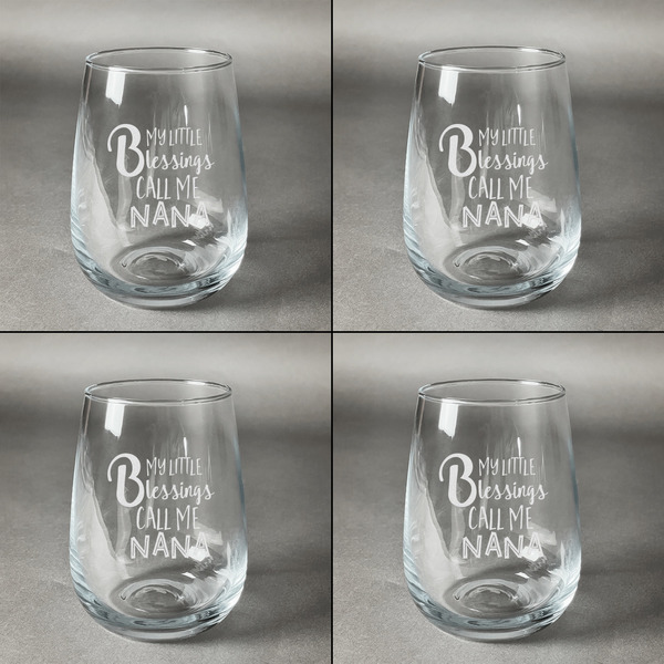 Grandparent Quotes and Sayings Set of Four Personalized Stemless Wineglasses (Approval)
