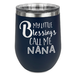Grandparent Quotes and Sayings Stemless Stainless Steel Wine Tumbler - Navy - Double Sided