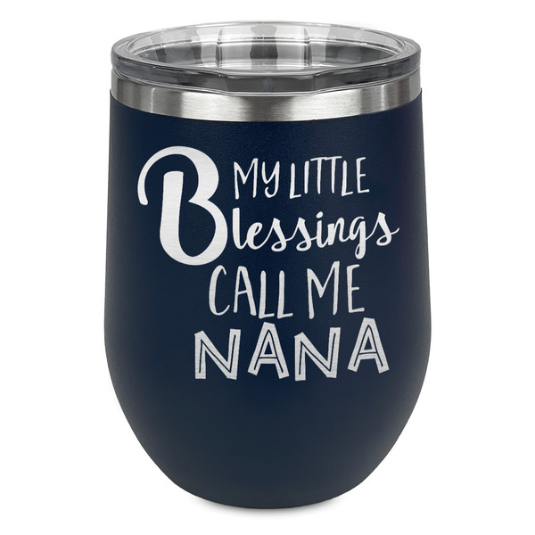 Custom Grandparent Quotes and Sayings Stemless Stainless Steel Wine Tumbler - Navy - Double Sided