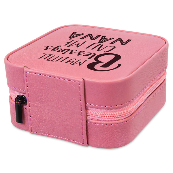 Grandparent Quotes and Sayings Travel Jewelry Boxes - Leather - Pink - View from Rear