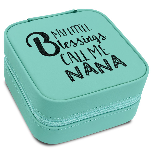Custom Grandparent Quotes and Sayings Travel Jewelry Box - Teal Leather