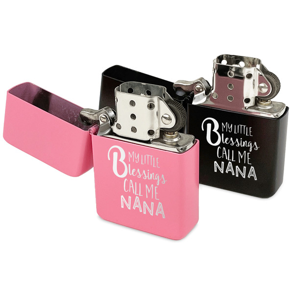 Grandparent Quotes and Sayings Windproof Lighters - Black & Pink - Open