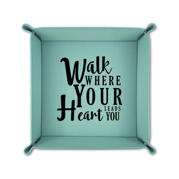 Heart Quotes and Sayings 6" x 6" Teal Leatherette Snap Up Tray - FOLDED UP