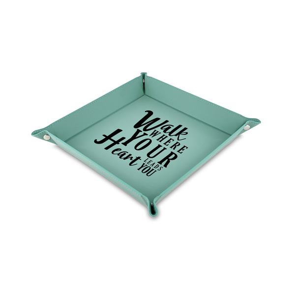 Custom Heart Quotes and Sayings 6" x 6" Teal Faux Leather Valet Tray