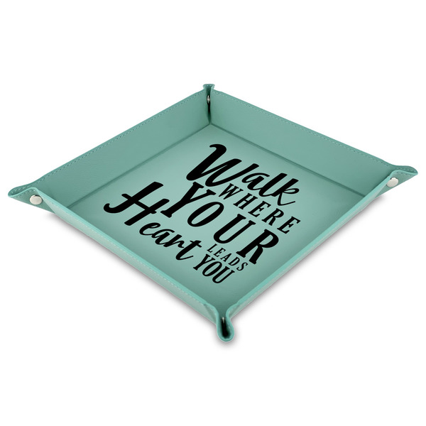 Custom Heart Quotes and Sayings 9" x 9" Teal Faux Leather Valet Tray
