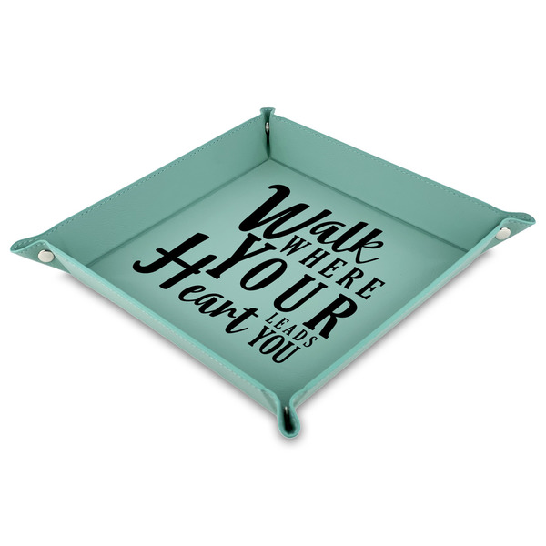 Custom Heart Quotes and Sayings Faux Leather Dice Tray - 9" x 9"  - Teal