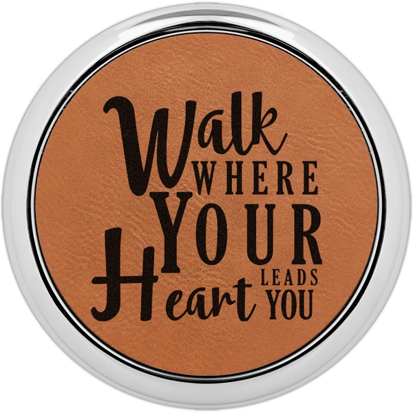 Custom Heart Quotes and Sayings Leatherette Round Coaster w/ Silver Edge