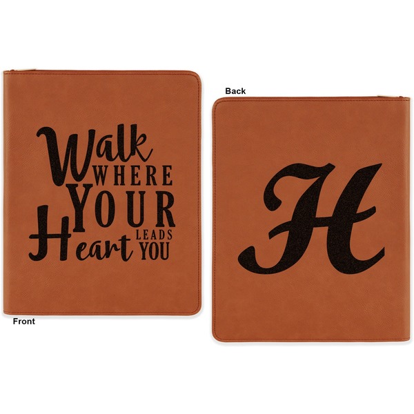 Heart Quotes and Sayings Cognac Leatherette Zipper Portfolios with Notepad - Double Sided - Apvl