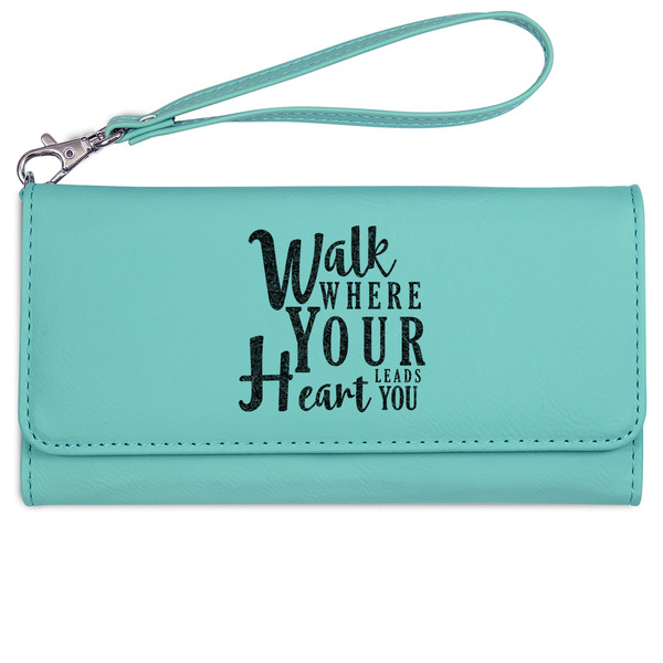 Custom Heart Quotes and Sayings Ladies Leatherette Wallet - Laser Engraved- Teal