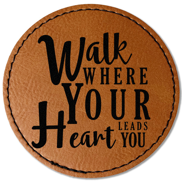 Custom Heart Quotes and Sayings Faux Leather Iron On Patch - Round