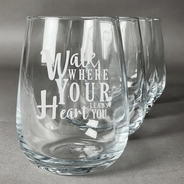 Custom Heart Quotes and Sayings Stemless Wine Glasses (Set of 4)