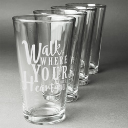 Heart Quotes and Sayings Pint Glasses - Engraved (Set of 4)