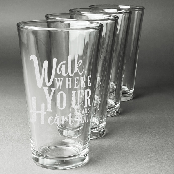 Custom Heart Quotes and Sayings Pint Glasses - Engraved (Set of 4)