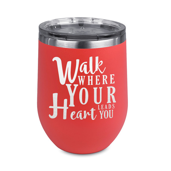 Custom Heart Quotes and Sayings Stemless Stainless Steel Wine Tumbler - Coral - Single Sided