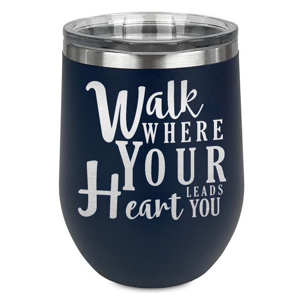 Custom Heart Quotes and Sayings Stemless Stainless Steel Wine Tumbler - Navy - Double Sided