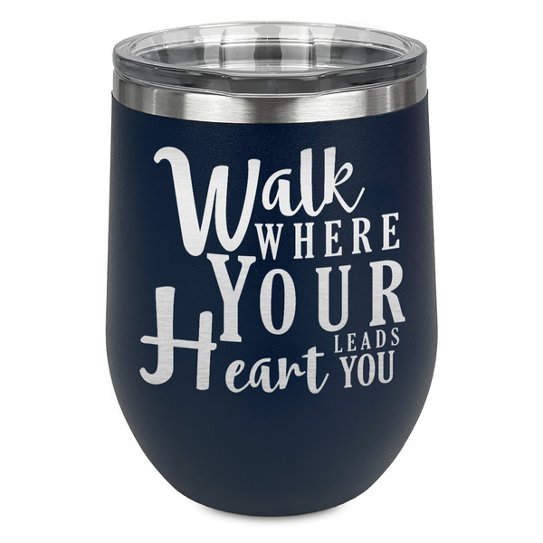Custom Heart Quotes and Sayings Stemless Stainless Steel Wine Tumbler - Navy - Single Sided