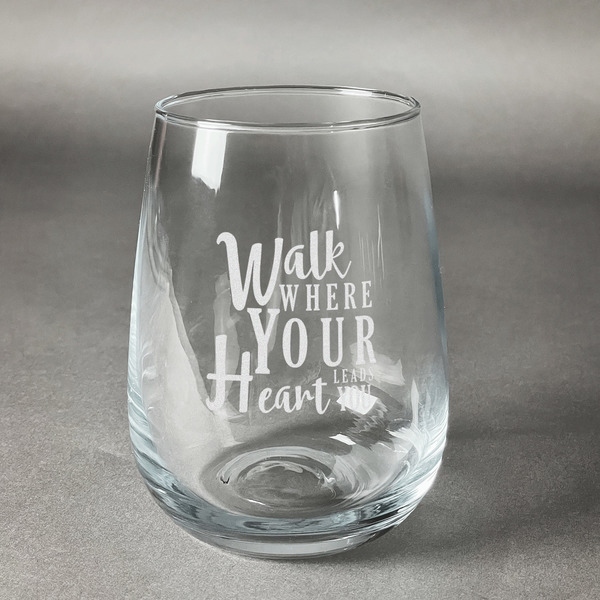 Custom Heart Quotes and Sayings Stemless Wine Glass - Engraved