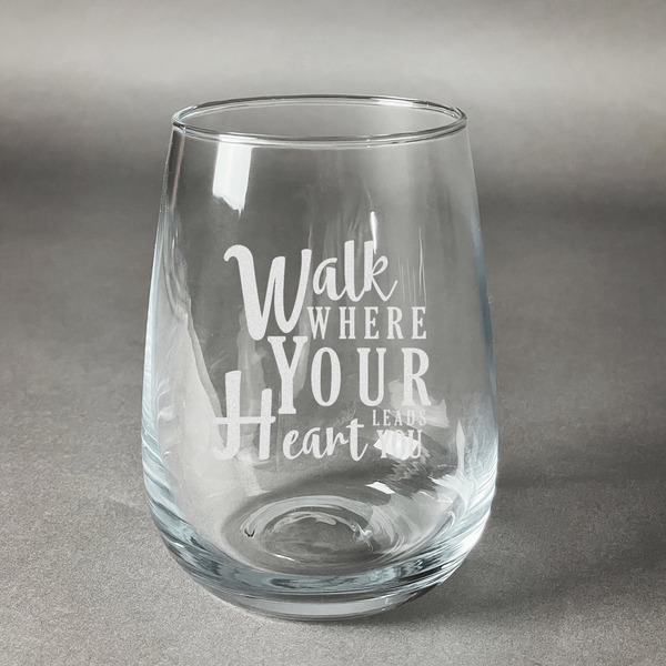 Custom Heart Quotes and Sayings Stemless Wine Glass - Engraved