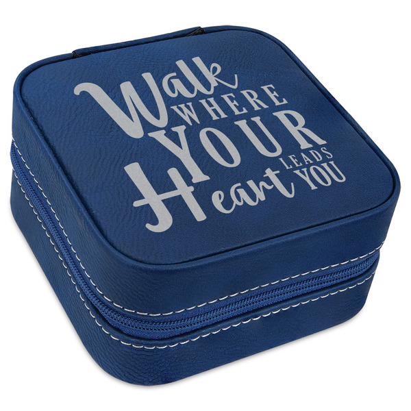 Custom Heart Quotes and Sayings Travel Jewelry Box - Navy Blue Leather
