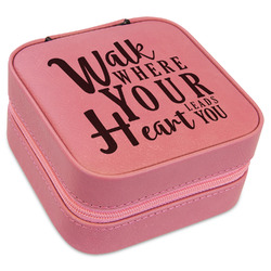 Heart Quotes and Sayings Travel Jewelry Boxes - Pink Leather