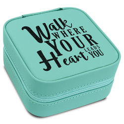 Heart Quotes and Sayings Travel Jewelry Box - Teal Leather