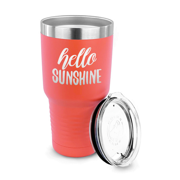 Hello Quotes and Sayings 30 oz Stainless Steel Ringneck Tumblers - Coral - LID OFF