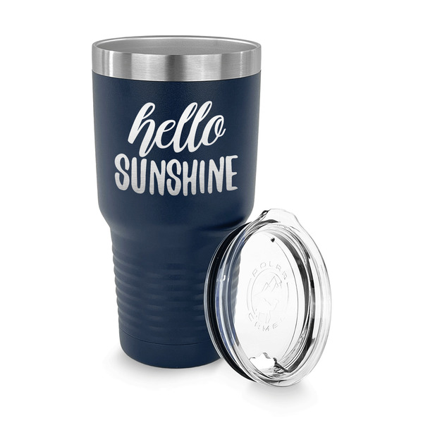 Hello Quotes and Sayings 30 oz Stainless Steel Ringneck Tumblers - Navy - LID OFF