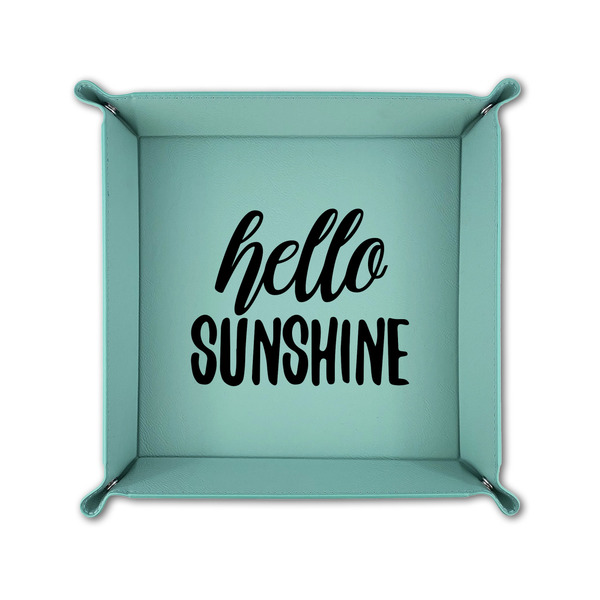 Hello Quotes and Sayings 6" x 6" Teal Leatherette Snap Up Tray - FOLDED UP