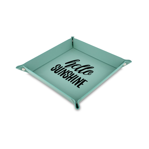 Custom Hello Quotes and Sayings 6" x 6" Teal Faux Leather Valet Tray