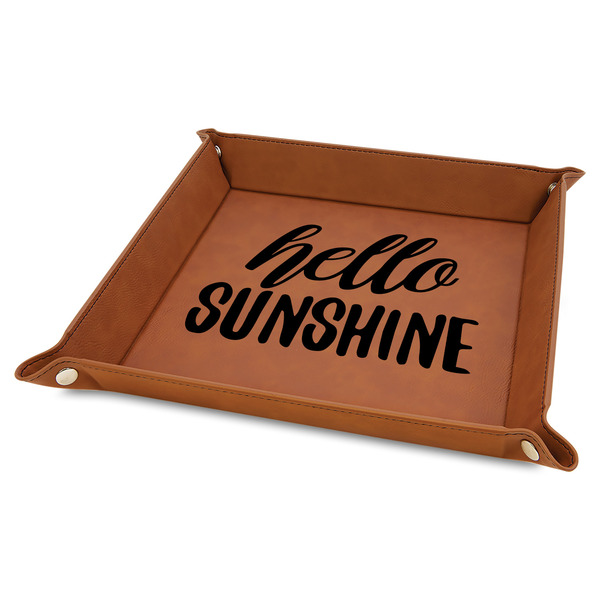 Custom Hello Quotes and Sayings Faux Leather Dice Tray - 9" x 9" - Rawhide