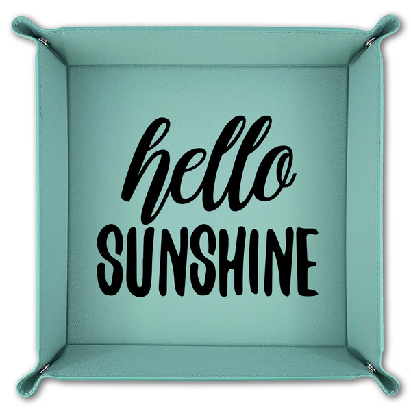 Hello Quotes and Sayings 9" x 9" Teal Leatherette Snap Up Tray - FOLDED