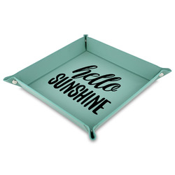 Hello Quotes and Sayings 9" x 9" Teal Faux Leather Valet Tray