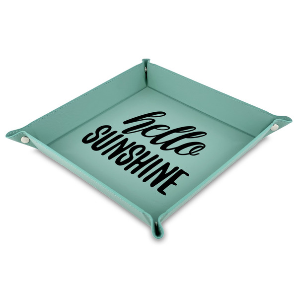 Custom Hello Quotes and Sayings 9" x 9" Teal Faux Leather Valet Tray