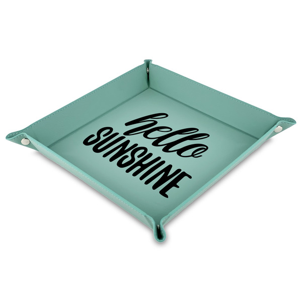 Custom Hello Quotes and Sayings Faux Leather Dice Tray - 9" x 9"  - Teal