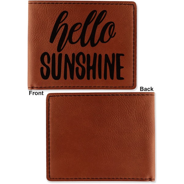Hello Quotes and Sayings Cognac Leatherette Bifold Wallets - Front and Back Single Sided - Apvl