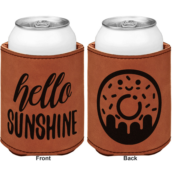 Hello Quotes and Sayings Cognac Leatherette Can Sleeve - Double Sided Front and Back