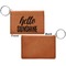 Hello Quotes and Sayings Cognac Leatherette Keychain ID Holders - Front Apvl
