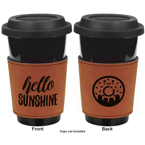 Hello Quotes and Sayings Cognac Leatherette Mug Sleeve - Double Sided Apvl