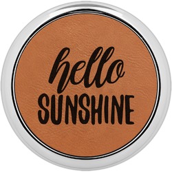 Hello Quotes and Sayings Leatherette Round Coaster w/ Silver Edge - Single or Set (Personalized)